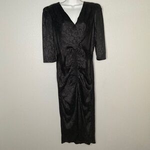 Nasty Gal Black  Midi Cocktail Dress with A Subtle Floral Brocade pattern Size L